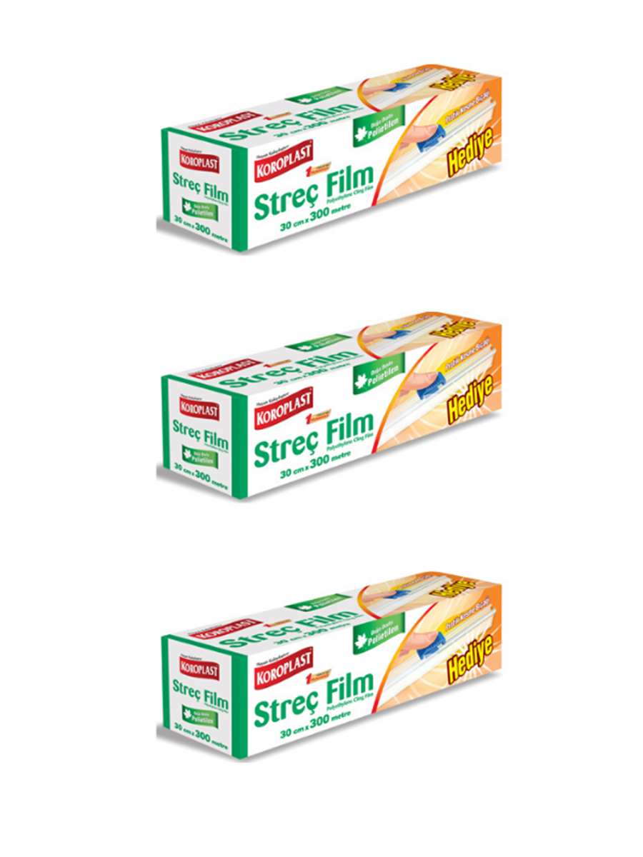 Koroplast Streç Film 30cmx300 mt ( Pratik Kesme Bıçağı Hediyeli Paket )*3 Adet resmi