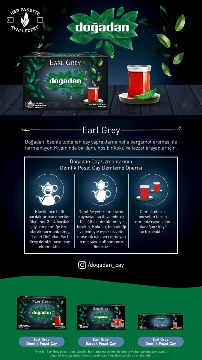 Doğadan Early Grey Demlik Poşet Çay 100'lü 12 Paket resmi