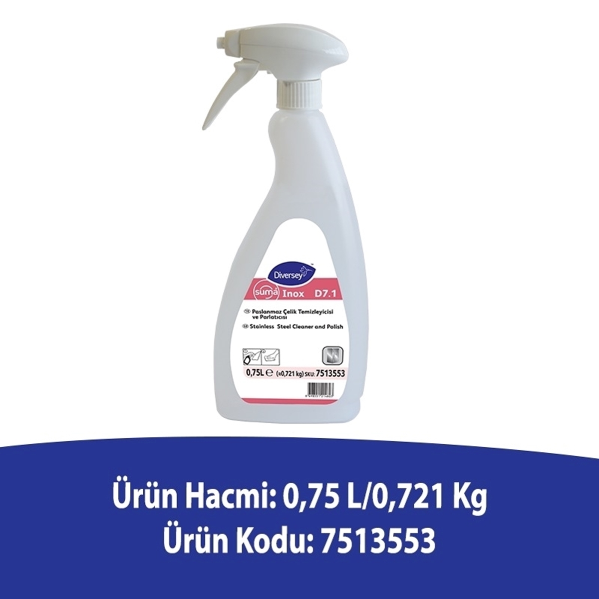 Diversey Suma Inox Classic D7.1 Paslanmaz Çelik Temizleyici ve Parlatıcı 0,75 L resmi