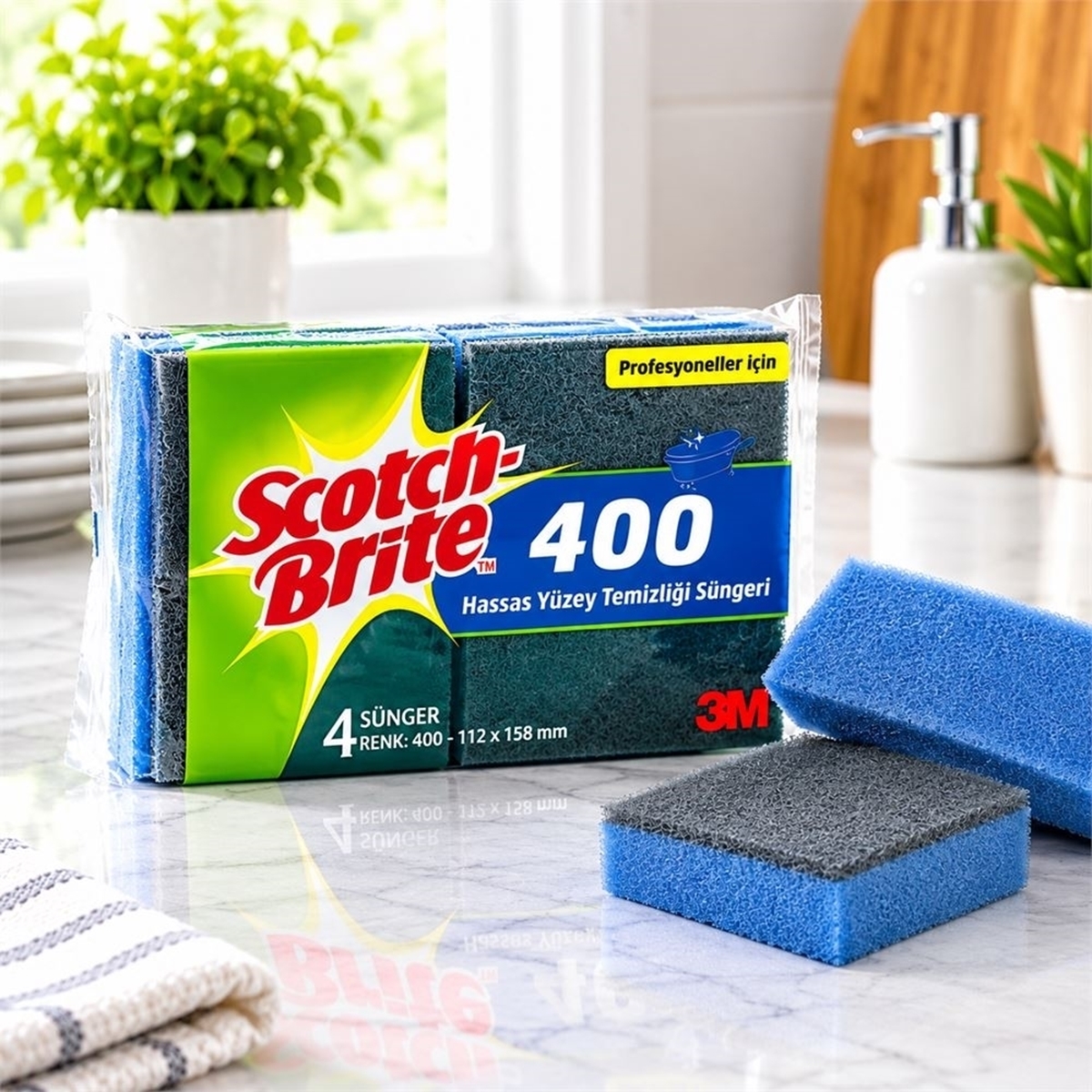 3M™ Scotch BriteTM 400 Hassas Banyo Temizlik Süngeri Mavi 32 adet/koli resmi